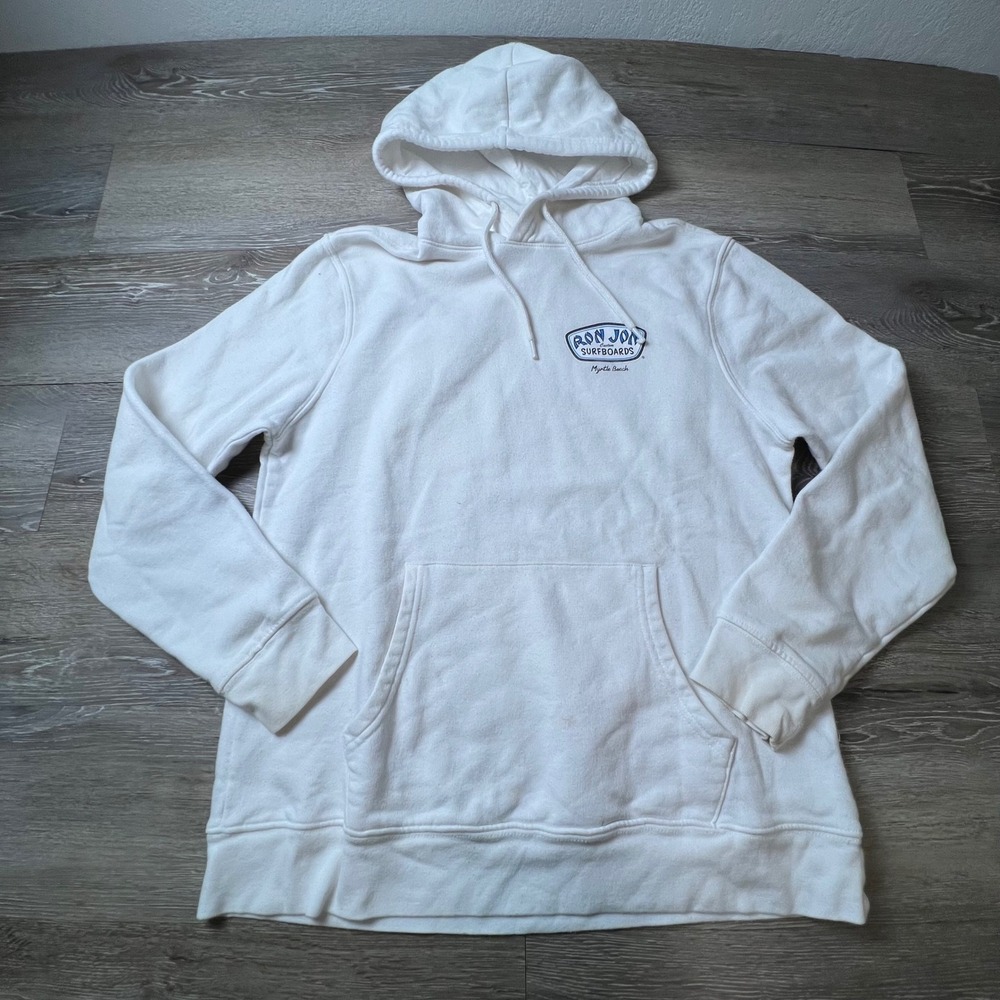 Ron Jon Surf Shop Hoodie Unisex Small White Myrtle Beach Graphic Pullover